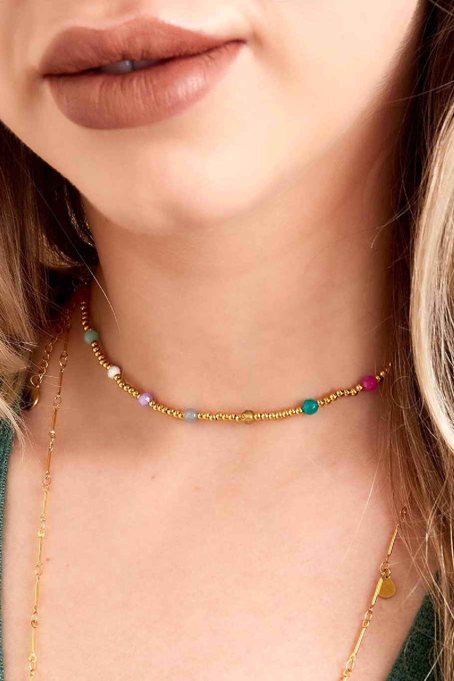 Perlenkette Goldfarbe Edelstahl Bild2